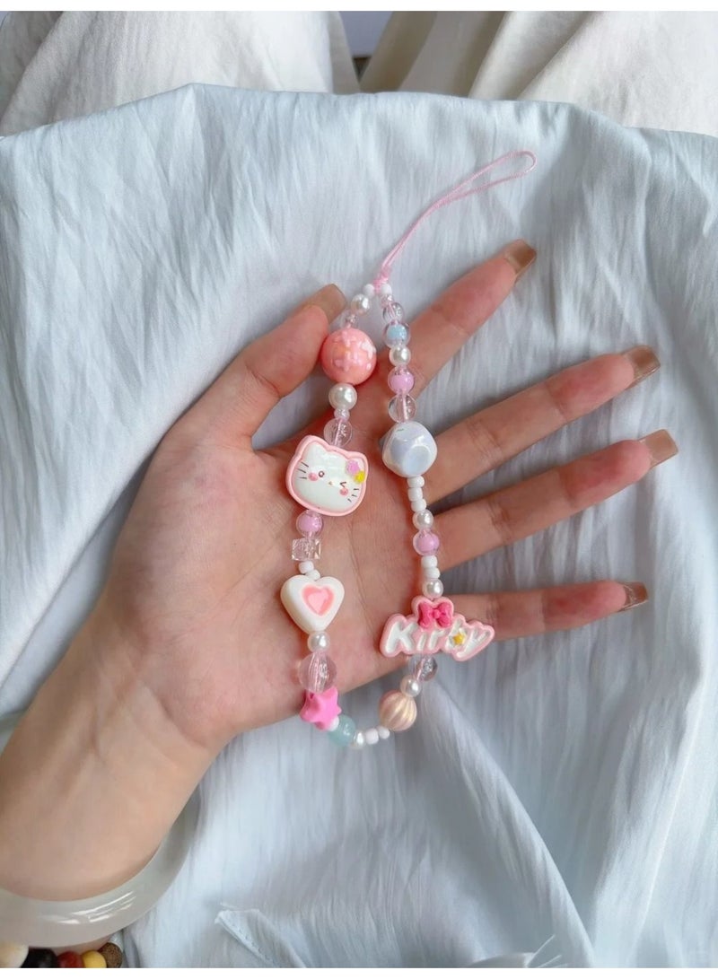Nova future Kawaii Beaded  Phone Charms Strap Cute kitten Cell Phone Lanyard Wrist Strap - Image 4